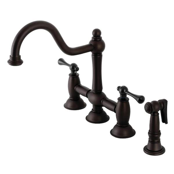 Kingston Brass Restoration 2-Handle Bridge Kitchen Faucet with Brass Sprayer in Oil Rubbed Bronze