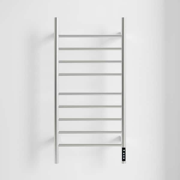 9-Bar Wall Mounted Plug-in/Hard-Wired Towel Warmer Heated Rack in Brushed Nickel with Intelligent Touch Screen Timer