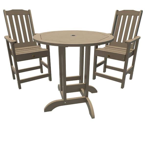 Highwood Springville Woodland Brown Counter Height Plastic Outdoor Dining Set in Woodland Brown Set of 2