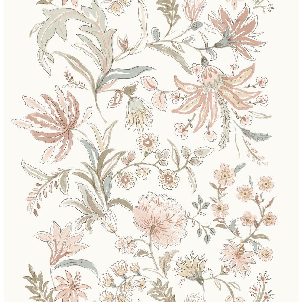 Teonna Light Pink Floral Stripe Non-Woven Wallpaper