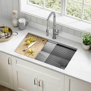 Kore 32 in. Undermount Single Bowl 16 Gauge Stainless Steel Kitchen Workstation Sink with Accessories