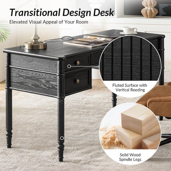 JAYDEN CREATION Roland 55 in. Rectangular Black Desk with Charging