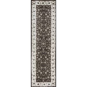 Pisa Brown 2 ft. x 8 ft. Traditional Oriental Floral Scroll Area Rug