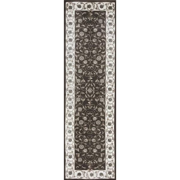 Unbranded Pisa Brown 2 ft. x 8 ft. Traditional Oriental Floral Scroll Area Rug