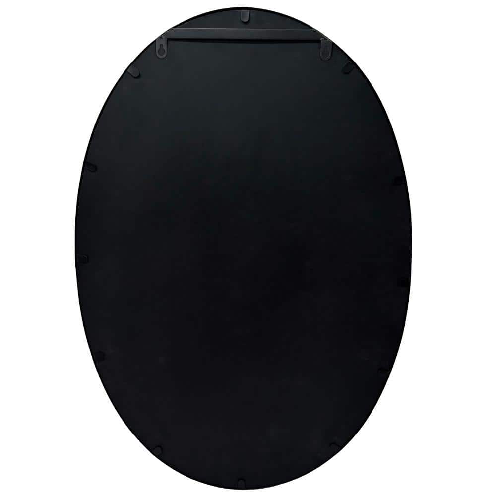 Elegant Oval Black Iron and Wood Wall Mirror