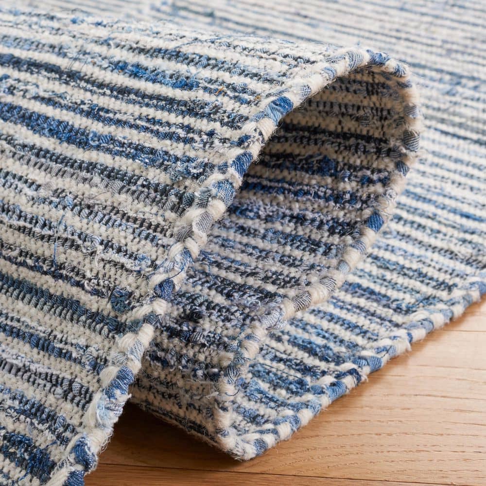 Blue and Ivory Flat Woven Wool Cotton Runner Rug