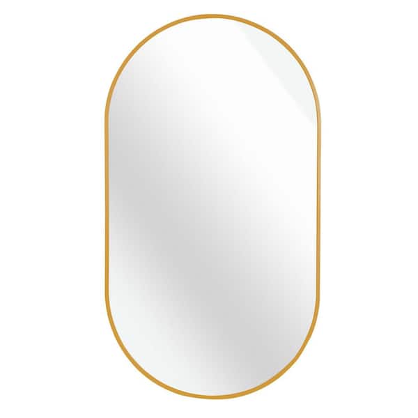 Unbranded 20 in. W x 28 in. H Oval Wall Mirror Pill Shpaed Mirror Suitable for Bedroom, Brushed Aluminum Frame Mirrors in Gold