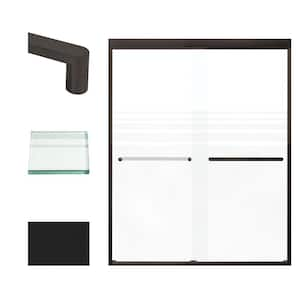 Frederick 59 in. W x 76 in. H Sliding Semi-Frameless Shower Door in Matte Black with Frosted Glass