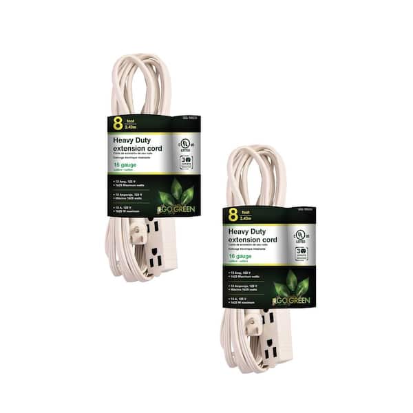8 ft. 16/3 SPT-2, 3 Outlet Extension Cord - White (2-Pack)