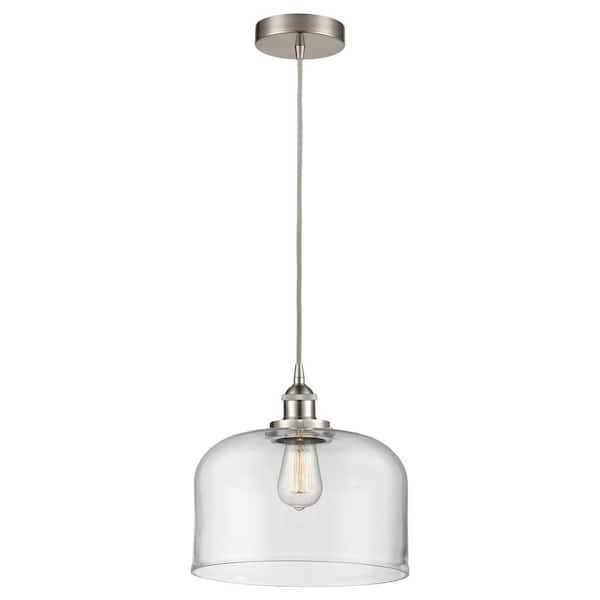 Bell 60-Watt 1-Light Brushed Satin Nickel Standard Mini Pendant Light with Clear Glass Shade, No Bulbs Included