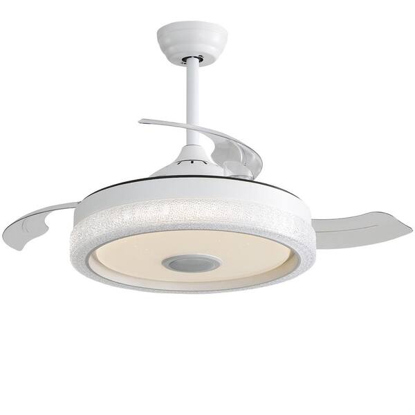 Jushua 42 in. LED Indoor White Retractable Invisible 3 Blade