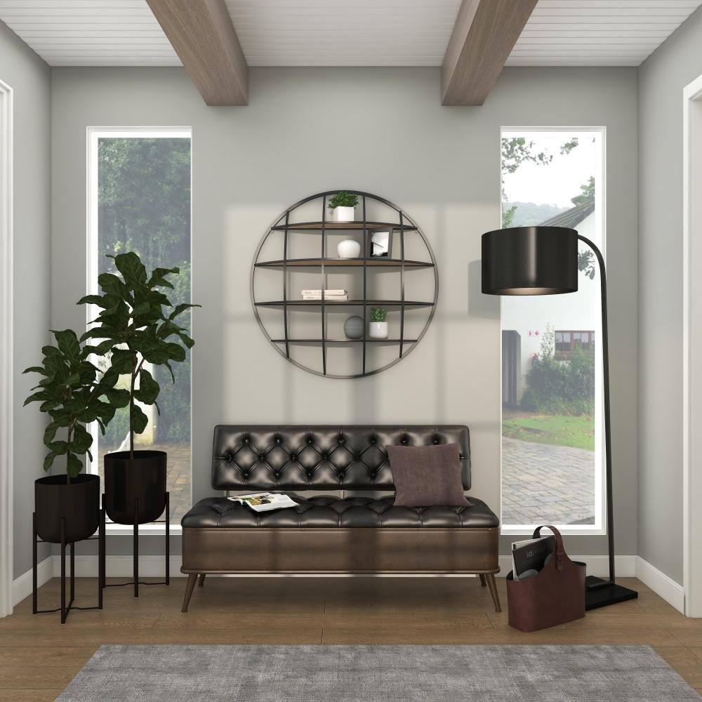 Rustic Iron and Wood 36" Geometric Round Floating Wall Shelf