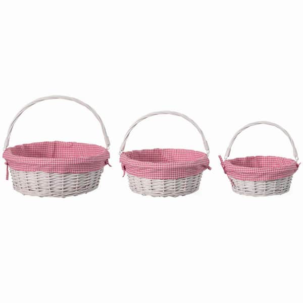 WICKERWISE Traditional White Round Willow Gift Basket with Pink and White  Gingham Liner and Sturdy Foldable Handles, Small QI004620.PK.S - The Home  Depot