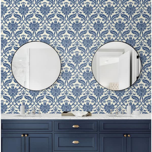 Tulip Time Bluebell Damask Vinyl Peel and Stick Wallpaper Roll (Covers 30.75 sq. ft.)