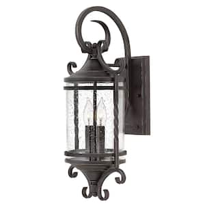 Casa 2-Light Olde Black With Clear Seedy Glass Hardwired Outdoor Wall Lantern Sconce