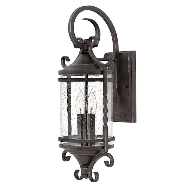 HINKLEY Casa 2-Light Olde Black With Clear Seedy Glass Hardwired Outdoor Wall Lantern Sconce