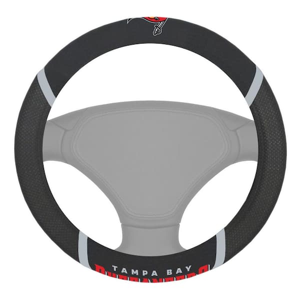 FANMATS NFL - Tampa Bay Buccaneers Embroidered Steering Wheel Cover in Black - 15in. Diameter