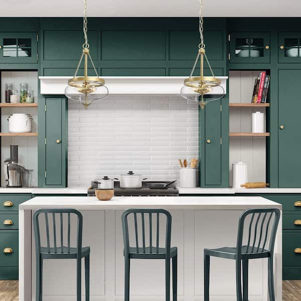 Transitional Island Round Pendent Light, 3-Light Brass Circle Pendant Hanging Light with Clear Glass Shade