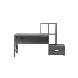 Reed 70.5 in. W Rectangle Distressed Gray MDF 1-Drawer Computer Desk with Bookshelves