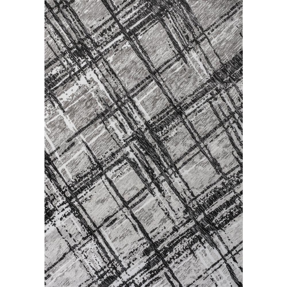 Gray Abstract Flat Woven Reversible Synthetic Rug 3x5