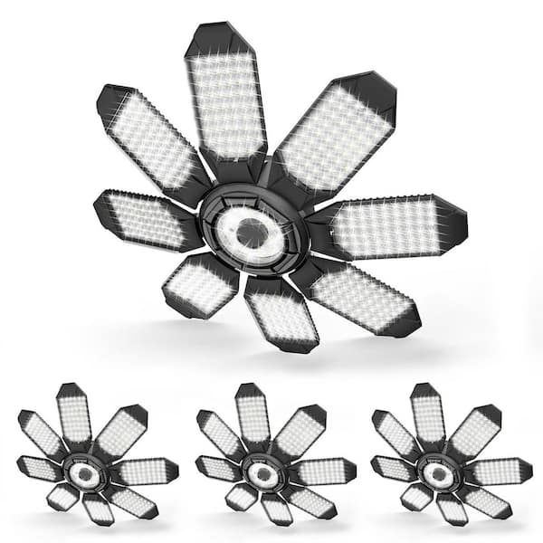 Foldable 1.12 ft. 200-Watt LED Shop Light, 8 Deformable Panels, E26/E27 Compatible, Black Finish, Workshop Use, 4-Pack