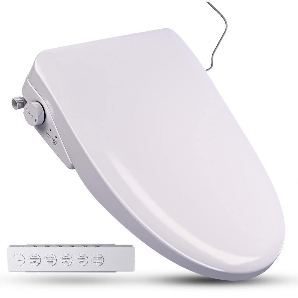 Electric Bidet Seat for Elongated Toilets with Auto Lid, Heated Seat, Self 