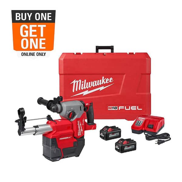 Milwaukee M18 FUEL 18V Lithium-Ion Brushless 1 in. Cordless SDS-Plus Rotary Hammer/Dust Extractor Kit, Two 6.0 Ah Batteries