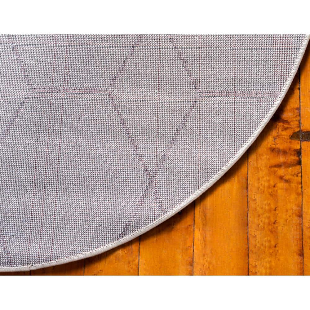 Ivory and Gray Round Trellis Synthetic Area Rug