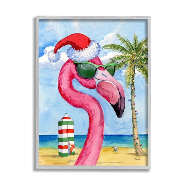 Stupell Industries Flamingo Tropical Christmas by Paul Brent 1-Piece Framed Graphic Print Animal Poster Art Print 14 in. x 11 in.