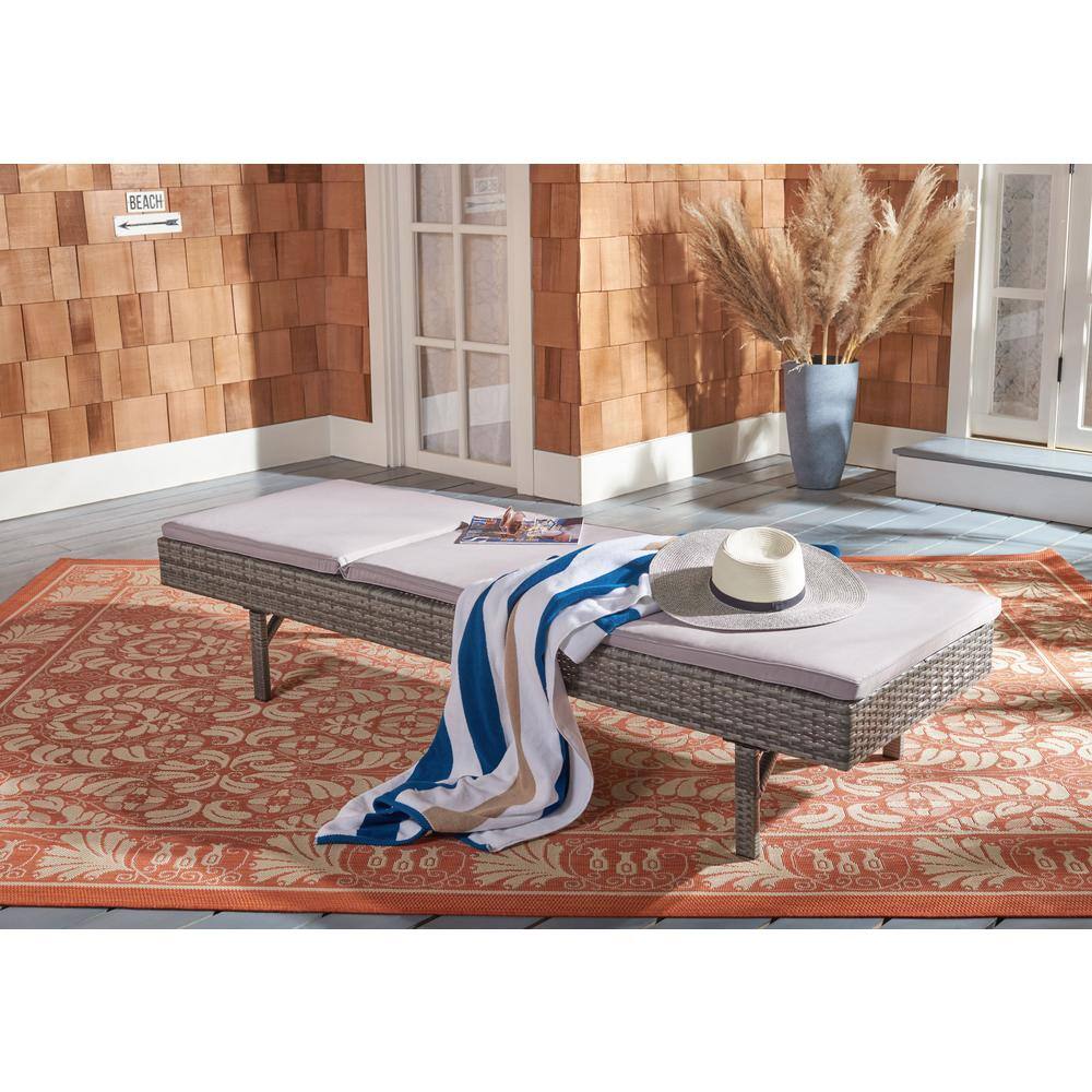Cam Gray Wicker Outdoor Chaise Lounger with Cushions