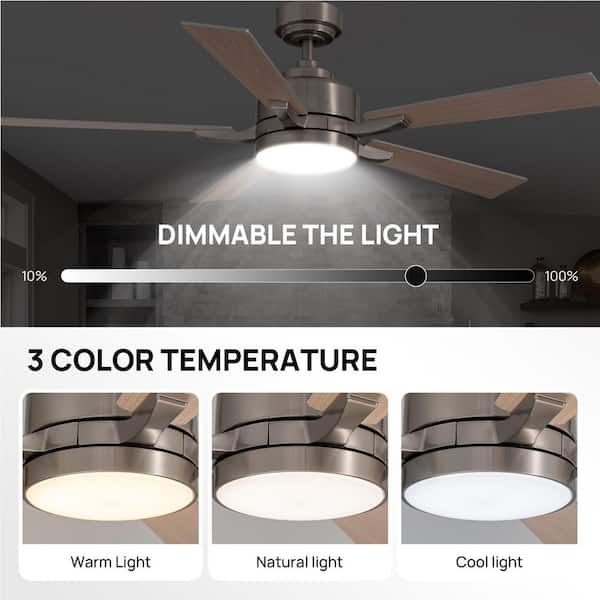 FANNEHONNE 52 in. Modern Indoor Bronze 3-Colors LED 6-Speeds