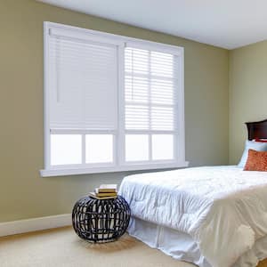 White Cordless 2 in. Embossed Faux Wood Blind 59 in. W x 72 in. L