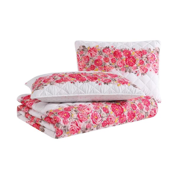 BETSEY JOHNSON Branded Floral 3-Piece Pink Microfiber Full/Queen