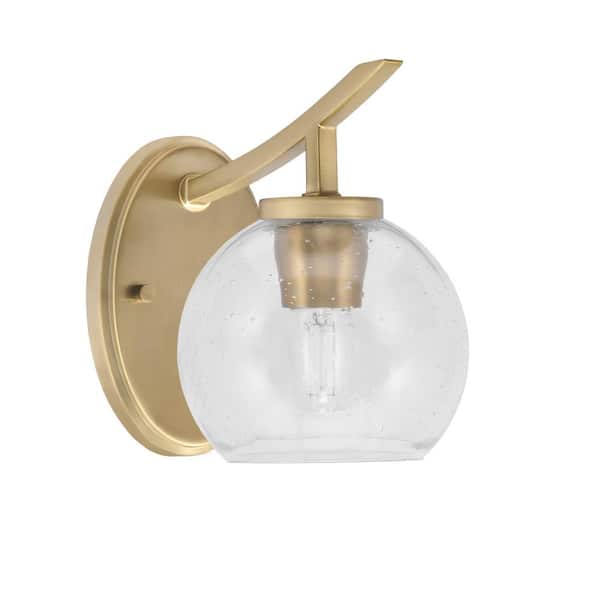 Unbranded Siena 1-Light New Age Brass Uplight Wall Sconce with Clear Bubble Glass Shades