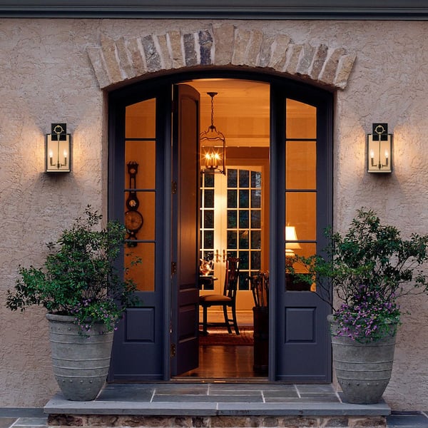 14.5 in. Dark Bronze Finish Brass Outdoor Hardwired Wall Lantern Sconce with Clear Tempered Glass, No Bulbs Included