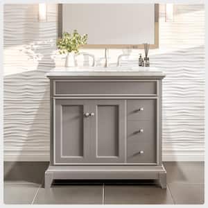 Elite Princeton 36 in. W x 24 in. D x 34 in. H Bath Vanity in Gray with White Carrera Marble Top with White Sink