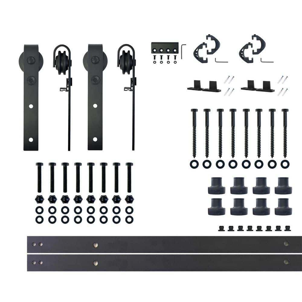 10 ft./120 in. Black Rustic Non-Bypass Sliding Barn Door Track and Hardware Kit for Double Doors price history on PriceWatchPro