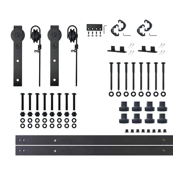 10 ft./120 in. Black Rustic Non-Bypass Sliding Barn Door Track and Hardware Kit for Double Doors