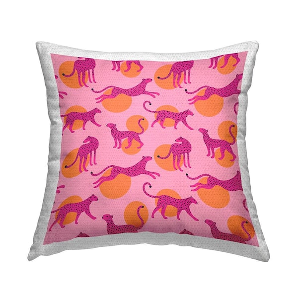 Stupell Industries Pink Leopards Over Orange Polka Dots Pink Square Outdoor Throw Pillow