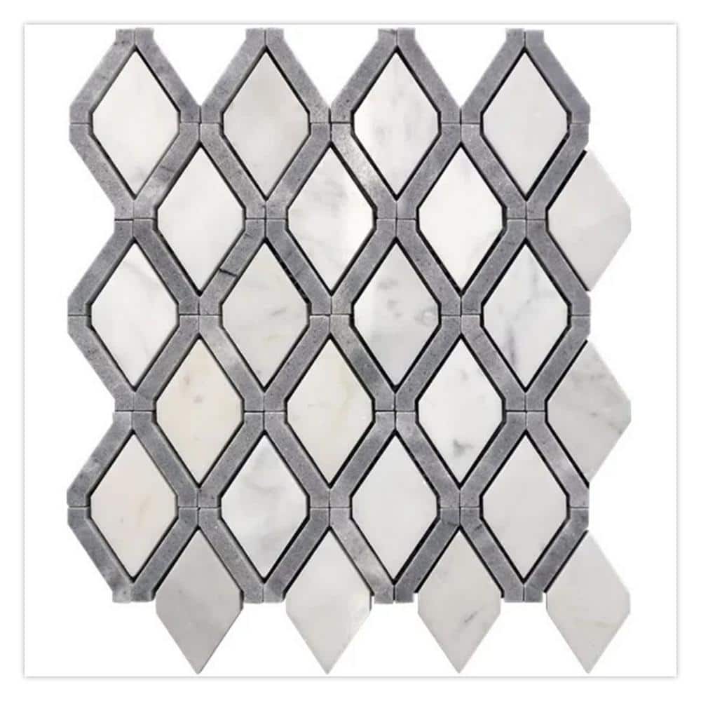 "Elysian 11"" x 11"" Polished White, Charcoal Gray Marble Stone Mosaic Diamond Wall and Floor Tile 4.2 sq. ft./Case-5 Pack" price history on PriceWatchPro
