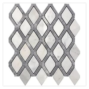 Elysian 11" x 11"  Polished White, Charcoal Gray Marble Stone Mosaic Diamond Wall and Floor Tile 4.2 sq. ft./Case-5 Pack