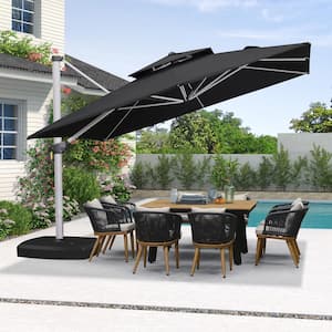 11 ft. Square High-Quality Aluminum Cantilever Polyester Outdoor Patio Umbrella with Wheels Base, Black