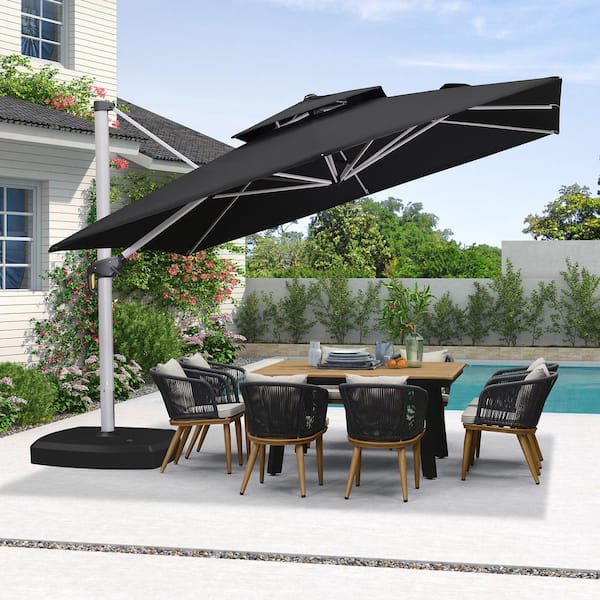 PURPLE LEAF 11 ft. Square High-Quality Aluminum Cantilever Polyester Outdoor Patio Umbrella with Wheels Base, Black