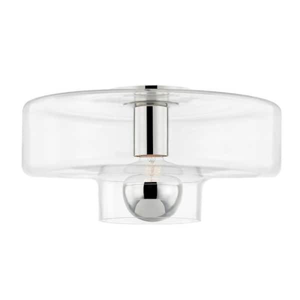 Mitzi by Hudson Valley Lighting Iona 7 in. 1-Light Polished Nickel Flush Mount with Clear Glass Shade