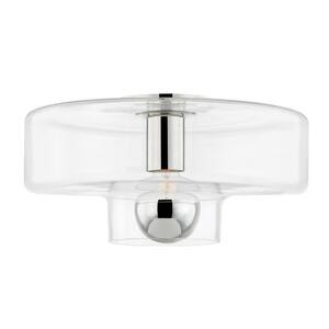 Iona 7 in. 1-Light Polished Nickel Flush Mount with Clear Glass Shade