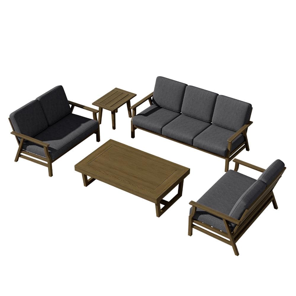 5-Piece Brown Wood Patio Lounge Chairs Loveseat Sofa Conversation Set with Dark Gray Cushions and Coffee Table price history on PriceWatchPro