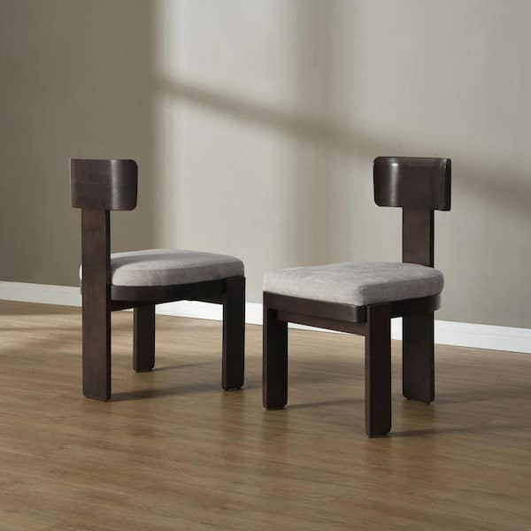 Atlas Modern Upholstered Chenille Dining Chairs, Rubberwood, Grey + Dark Brown, (Set of 2