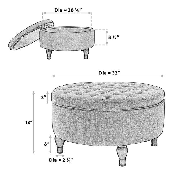 Maypex 32 In W X D 18 H Round Tan Fabric Upholstered Tufted Tail Storage Ottoman 300381 Tn V2 Maypex 32 In W X D 18 H, Black Round Tufted Storage Ottoman