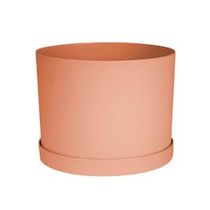 8 in. Muted Terra Cotta Mathers Resin Planter with Saucer Tray