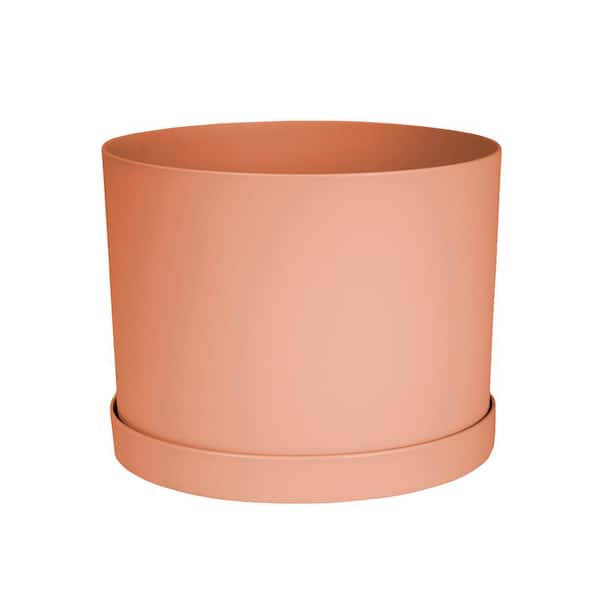 Bloem 8 in. Muted Terra Cotta Mathers Resin Planter with Saucer Tray